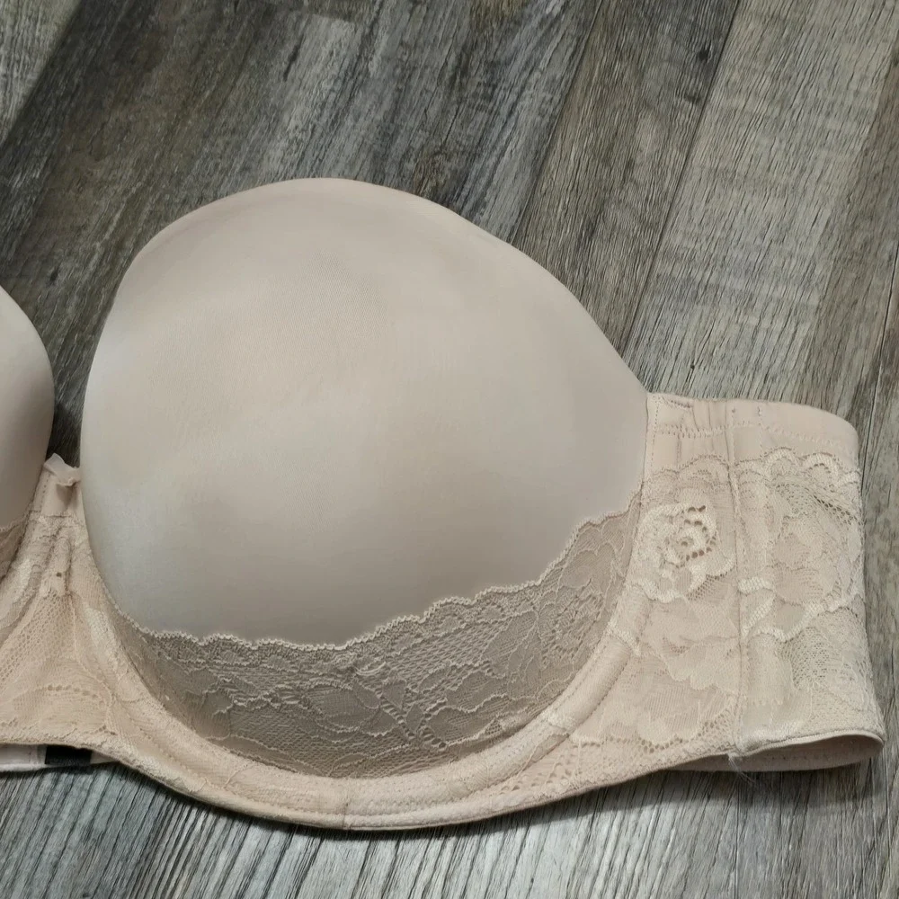 Torrid Curve Women Bra 46B Beige Push Up Strapless Underwired Lace Intimates